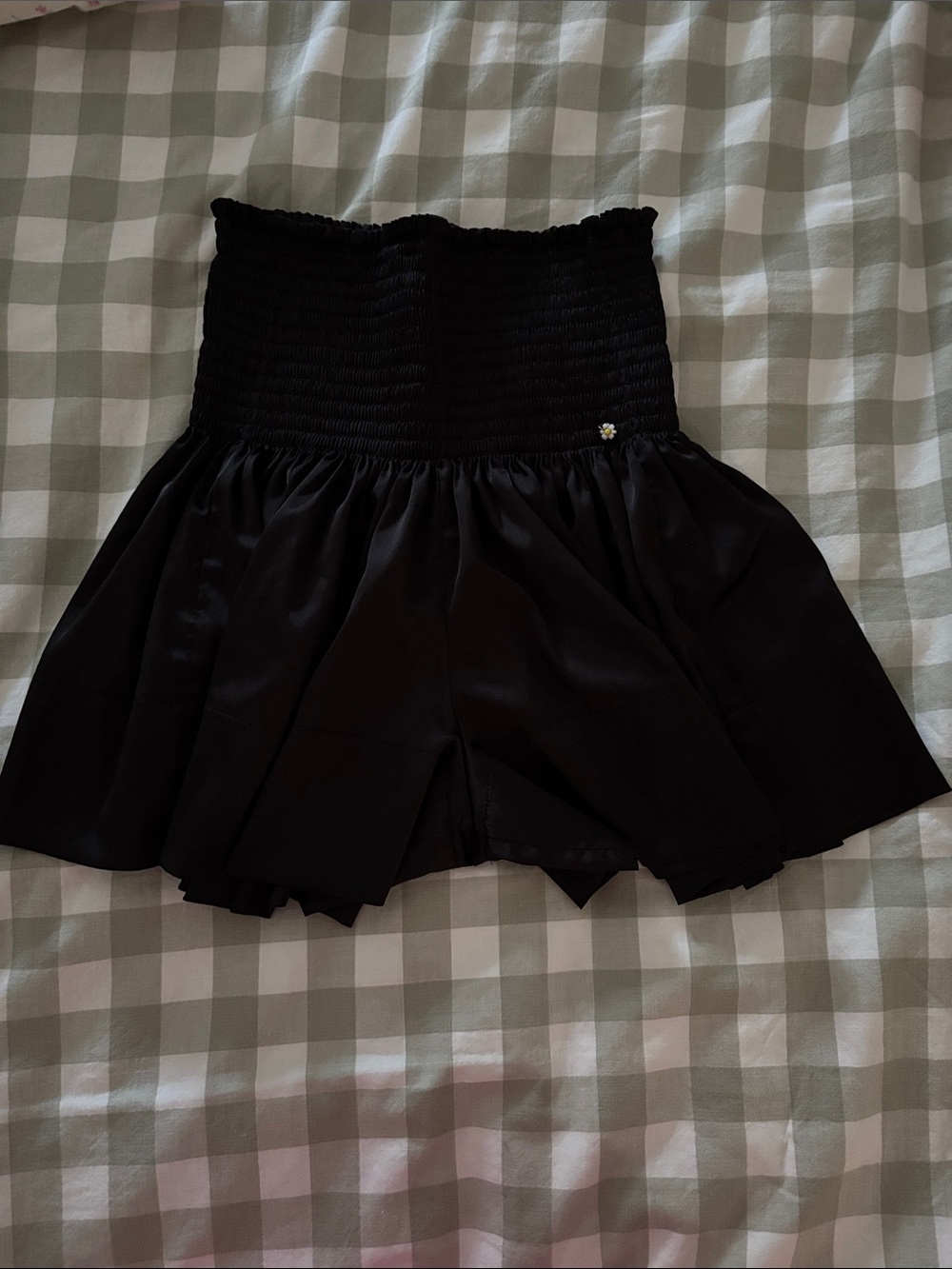Natural Life Black Smocked Waist Flowy Satin Short